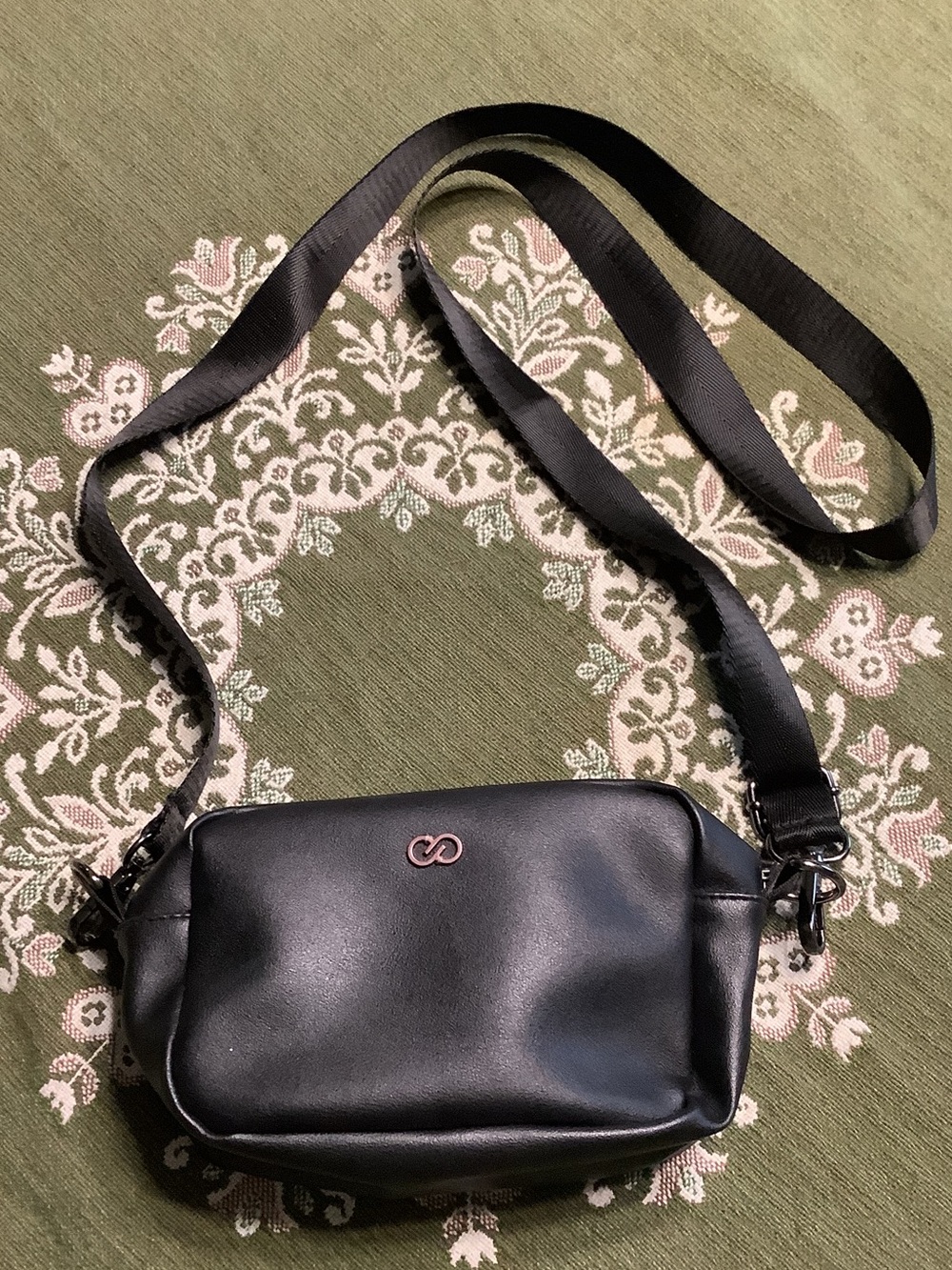 Black Crossbody Shoulder Bag with Rose Gold Logo